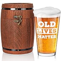 LIGHTEN LIFE Old Lives Matter Beer Glass 16 oz,Unique Pint Glass in Valued Barrel Box,Birthday or Retirement Beer Glass Gfit for Dad,Grandpa,Senior Citizen,Old Men Women