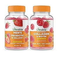 Lifeable Men's Probiotic 10 Billion + Collagen & Biotin, Gummies Bundle - Great Tasting, Vitamin Supplement, Gluten Free, GMO Free, Chewable Gummy