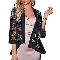 Zeagoo Women's Casual Lace Crochet Cardigan 3 4 Sleeve Sheer Cover Up Jacket Plus Size
