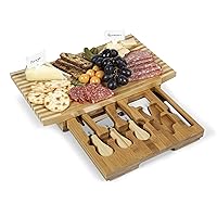 TOSCANA - a Picnic Time brand Concavo Cheese Board and Knife Set, Charcuterie Board Set, Wood Cutting Board, (Bamboo)