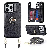 Ｈａｖａｙａ Crossbody Phone case for iPhone 13 pro max case with Strap for Women iPhone 13 pro max case with Card Holder iPhone 12 pro max case Wallet Leather-Black Leopard Print