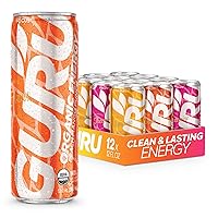 GURU Organic Energy Drinks Punch Variety Pack, Clean Energy Drink with Plant Based Natural Caffeine from Green Tea + Focus with L-Theanine and CognatIQ, Gluten Free and Vegan, 12oz (Pack of 12)