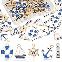 50 Pcs Nautical Charm Ocean Themed Bead Alloy Rudder Boat Charms Anchor Charm Pendants Ship Helm Sailor Navy Charms Accessory Supplies for DIY Jewelry Making Bracelet Necklace Earring