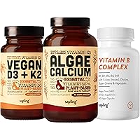 Algae Calcium & Vegan D3 + K2 & Vitamin B Complex Bundle - Calcium Supplement from Red Algae, 4000 IU Vitamin D3 and 100mcg Vitamin K2, Essential B Vitamins