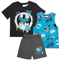 BATMAN Superhero Boys 3-Piece Set - Short Sleeve T-Shirt, Tank Top, & Shorts 3-Pack Bundle Set for Kids and Toddlers