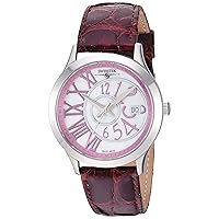 Women's Auto-Tek Collection Stainless Steel Swiss Automatic Dress Watch with Leather Calfskin Strap, Purple, 20 (Model: SK52706PkPU)