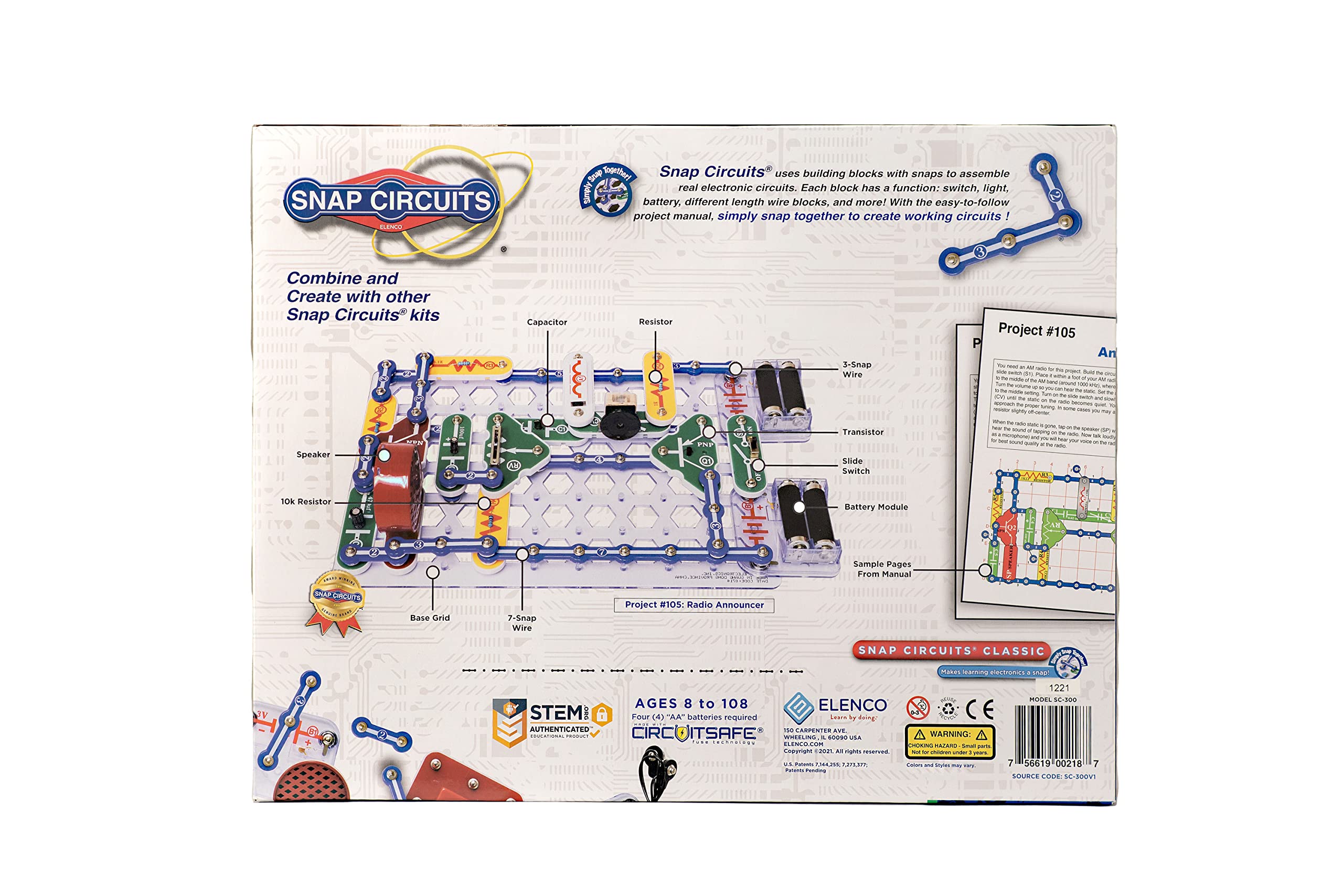 Snap Circuits Classic SC-300 Electronics Exploration Kit | Over 300 Projects | Full Color Project Manual | Snap Circuits Parts | STEM Educational Toy for Kids 8+ 2.3 x 13.6 x 19.3 inches