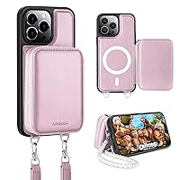 iPhone 15 Pro Max Wallet Case, Magsafe Crossbody Magnetic Phone Case with Card Holder for Women, RFID Blocking Leather Handbag Purse with Wrist Strap Lanyard for iPhone 15 Pro Max 6.7