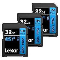 Lexar 32GB (3-Pack) High-Performance 800x PRO SDHC UHS-I Memory Card, C10, U1, V10, 4K UHD Video, Up to 150MB/s Read, for Point-and-Shoot & Mid-Range DSLR Cameras, HD Camcorders (LSD0800P032G-B3NNU)