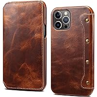 Wallet Case for iPhone 13 Pro, Handmade Cowhide Genuine Leather Flip Phone Case with Card Holder Soft Fiber Lining Folio Cover for iPhone 13 Pro (Color : Brown)