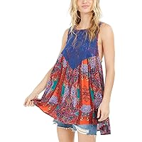 Free People Women's Count Me in Trapeze Tank Top, Blue Combo Size XS