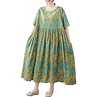 Versear Boho Floral Oversized Dress Pockets Half Sleeve Plus Size Ruffle Dress