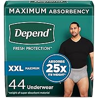 Depend Fresh Protection Adult Incontinence Underwear for Men (Formerly Depend Fit-Flex), Disposable, Maximum, Extra-Extra-Large, Grey, 44 Count (2 Packs of 22), Packaging May Vary