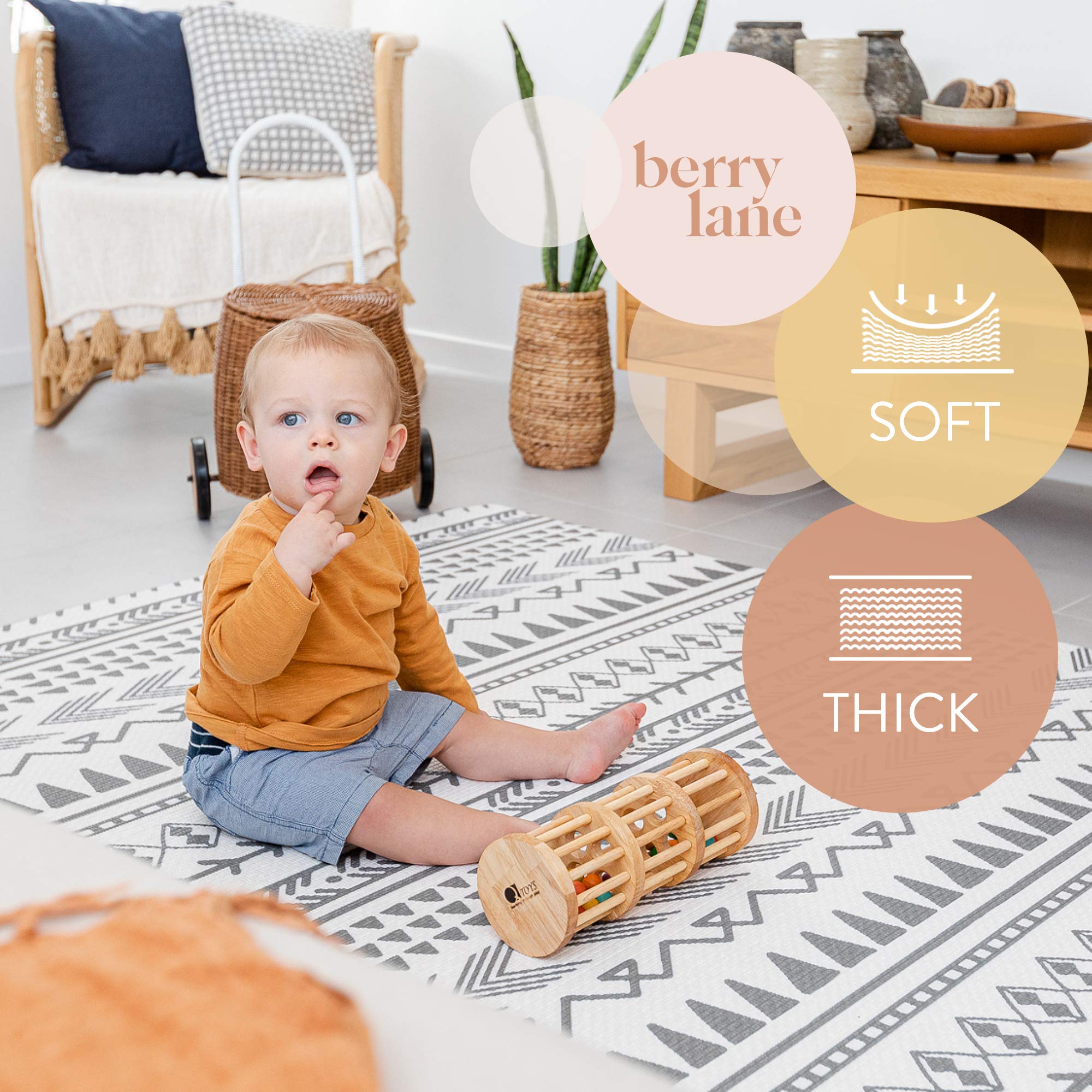Baby Play Mat for Infants | One-Piece Reversible Foam Floor Mat | Large | Eco-Friendly | Extra Soft | Thick | Non-Toxic | Toddlers | Kids (Mixed Marks Mint/Natural, Large 78” x 55”)