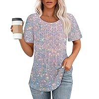 Womens Tunic Tops Short Sleeve Bohemian Tops for Women Floral Print Casual Fashion Pretty Loose Fit with Short Sleeve Round Neck Summer Blouses Light Pink Large