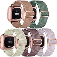 Chinbersky Pack of 5 Wristbands Compatible with Fitbit Versa 2 Wristband/Fitbit Versa Wristband for Women Men, Adjustable Stretch Nylon Sport Replacement Strap Compatible with Fitbit Versa