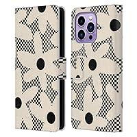 Head Case Designs Officially Licensed Kierkegaard Design Studio Daisy Black Cream Dots Check Retro Abstract Patterns Leather Book Wallet Case Cover Compatible with Apple iPhone 14 Pro Max