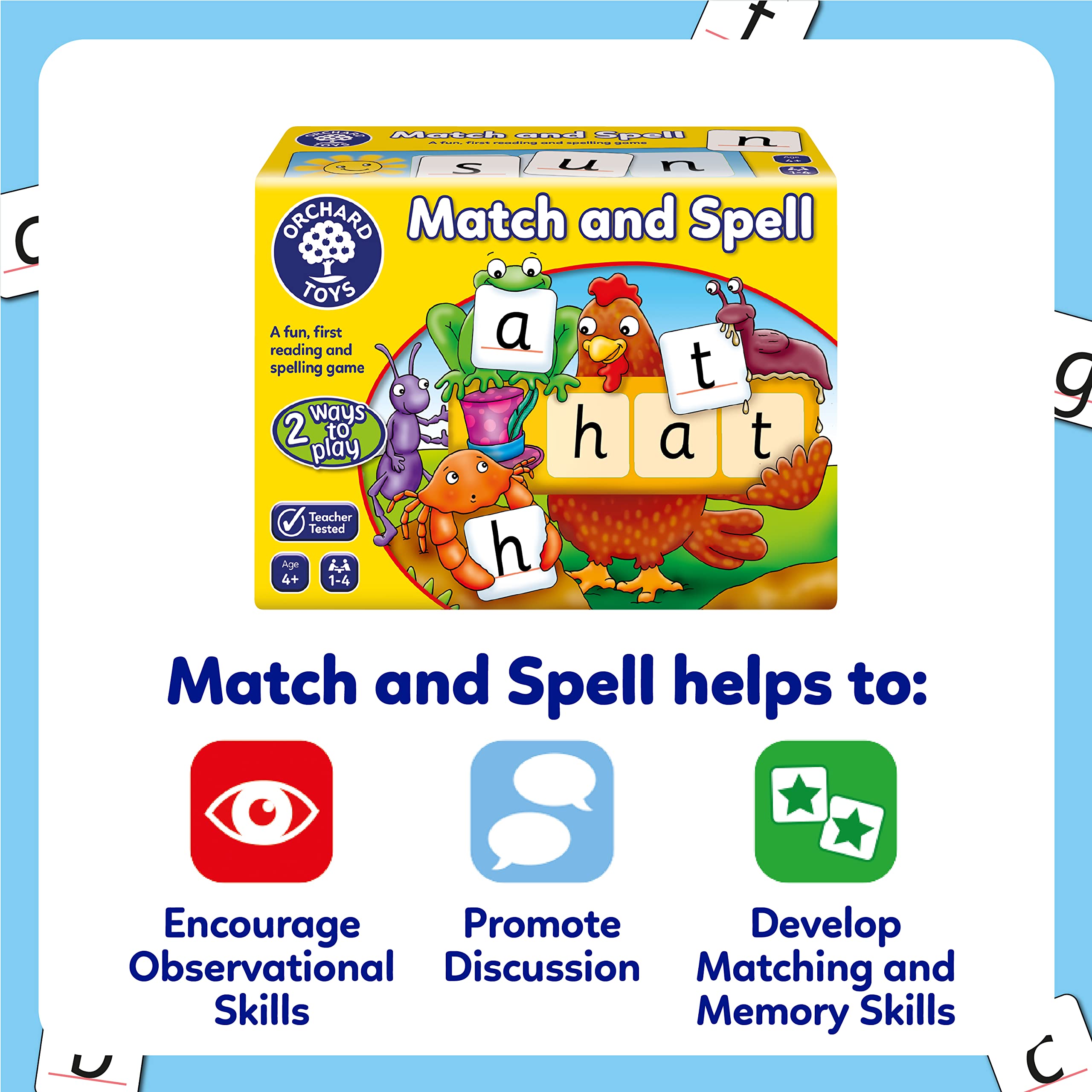 Orchard Toys Match and Spell Game for Sight Words, Reading & Literacy Skills, Educational Board Games for Kids, Spelling Word Games with Flash Cards, Phonics, Alphabet & Learning Toys for Ages 4+
