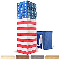 GoSports Giant Wooden Toppling Tower - Stacks Up to 5 ft - Brown Wood Stain, Gray, Natural, Stars & Stripes, or Tropical Hardwood