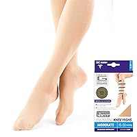 Neo G Energizing Compression Socks for Women Circulation - for spider or varicose veins, swollen legs, feet, ankles, tired and aching legs - Available in sheer compression knee high - Beige - L