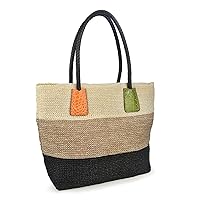 HOXIS Color Block Crocodile Pattern Stripes Woven Synthetic Straw Tote Womens Shoulder Handbag #Lovewin