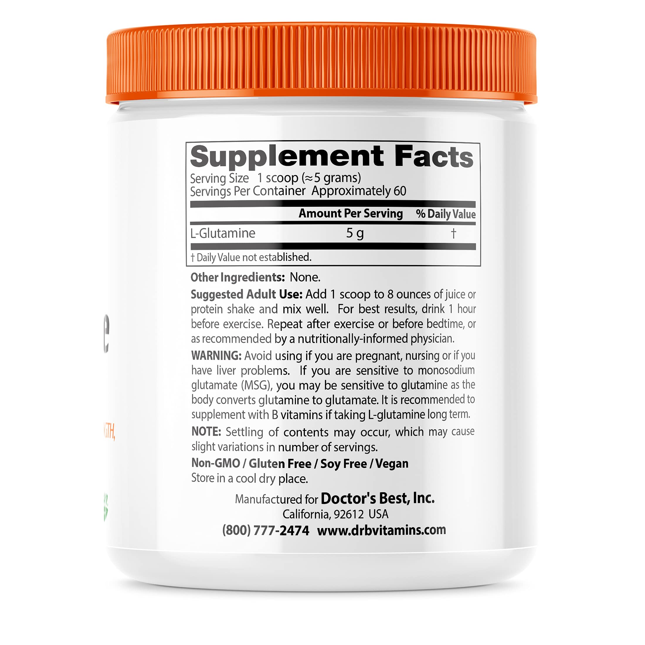 Doctor's Best Pure L-Glutamine Powder, Supports Muscle Mass, Strength & Post-Workout Recovery, Amino Acid, 300g