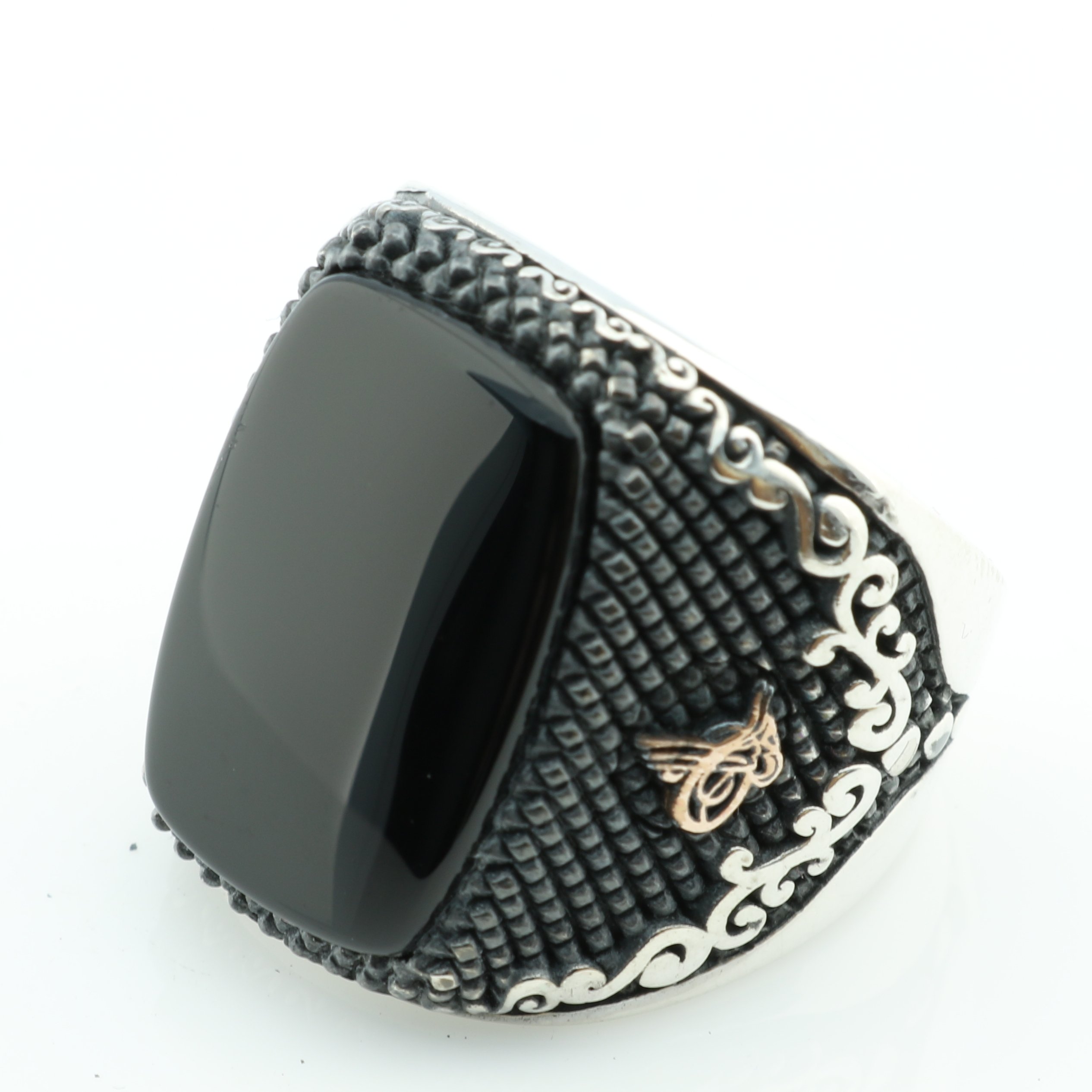 KAR 925K Stamped Sterling Silver Onyx Fligree Ottoman Men's Ring K51D