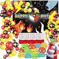 158PCS Cartoon Video Game Birthday Party Decorations for Kids, Magical Supplies Gifts for Boy and Girl, Include Backdrop, 119 Balloons, 12 Mask - 4 Characters, 24 Red-White Bags, 2 Lightning Balloon