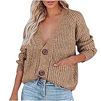 Women's Casual Cardigan Sweaters 2023 Fall Oversized Open Front Button V Neck Lightweight Cardigans Knit Outerwear