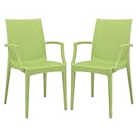 LeisureMod Hickory Weave Indoor Outdoor Patio Dining Side Armchair Set of 2 (Green)