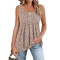 Zeagoo Women's Summer Tank Tops 2024 Pleated Square Neck Loose Fit Casual Flowy Tunic Sleeveless Shirts