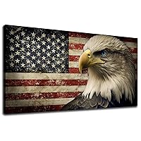 American Flag Canvas Wall Art - Flag of USA with Eagle Pictures for Wall Decor Patriotic Canvas Printing Artwork Vintage Rustic Design for Living Room Home Office Wall Decoration 24