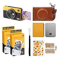 KODAK Mini Shot 2 Retro 4PASS 2-in-1 Instant Digital Camera and Photo Printer (2.1x3.4) Initial 8 Sheets + 60 Sheets Gift Bundle, Yellow