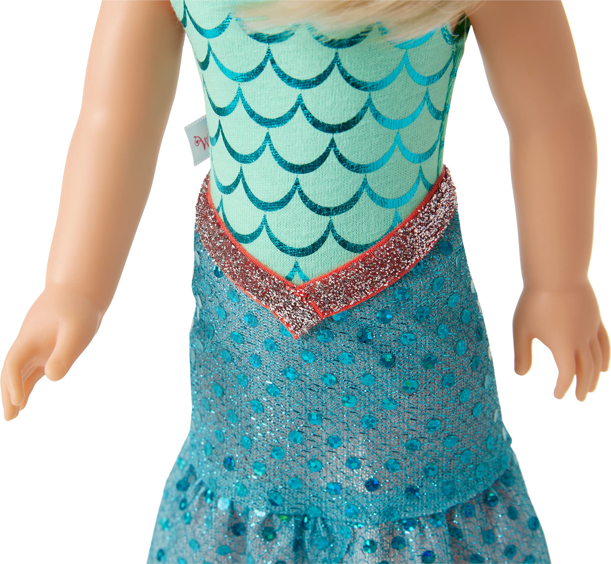 American Girl WellieWishers Camille 14.5-inch Doll with Blue Eyes, Blond Hair, Blue Mermaid Print Leotard, Sea-Blue Skirt, Ages 4+