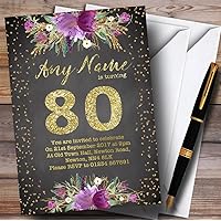Chalk Watercolour Purple Gold 80th Personalized Birthday Party Invitations