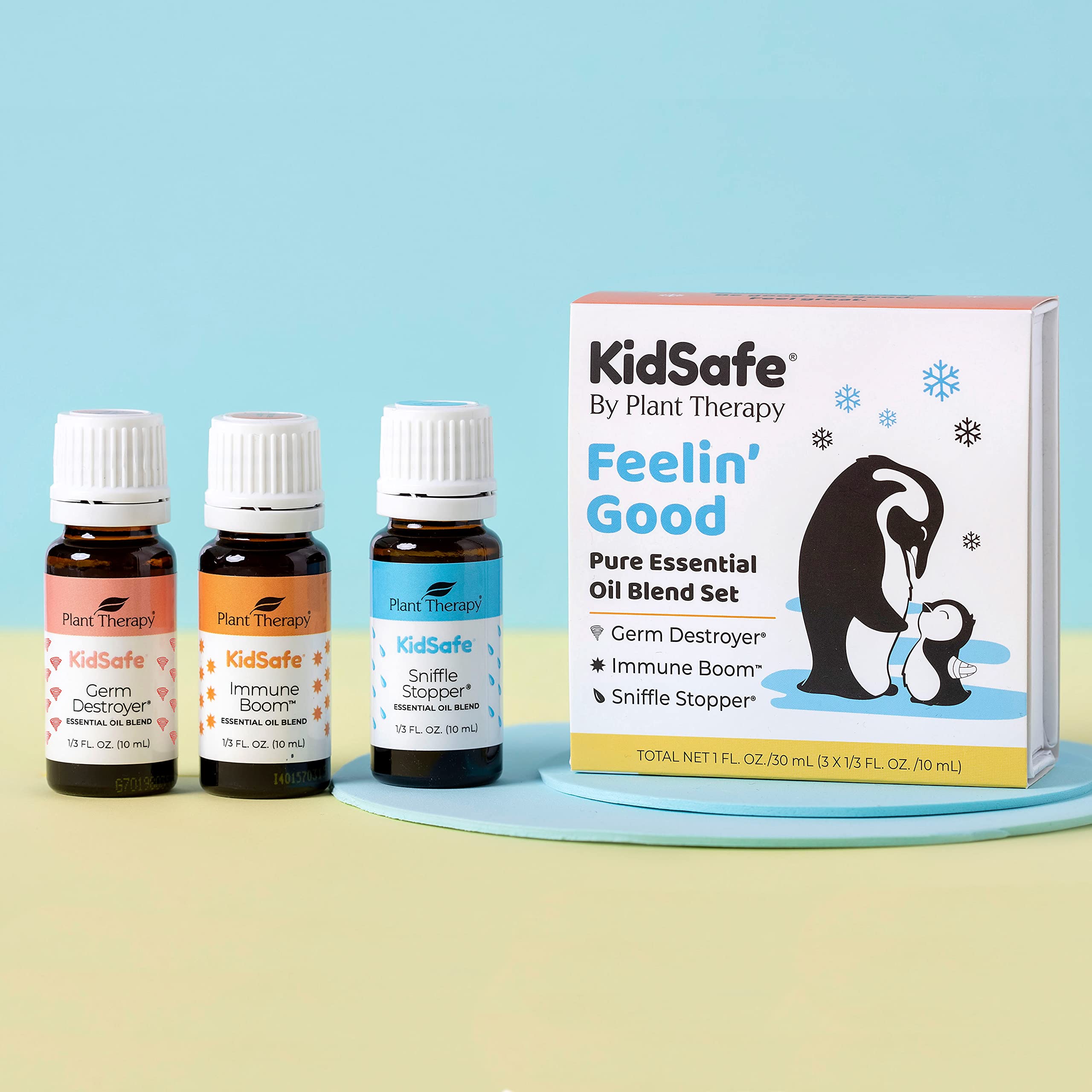 Plant Therapy KidSafe Feelin' Good Essential Oil Blend Set, Includes: Germ Destroyer, Immune Boom, Sniffle Stopper 100% Pure, Undiluted, Natural Aromatherapy 10 mL (1/3 oz)