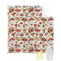 Vintage Mushroom Beach Blanket Large with Stakes Waterproof Sandproof Beach Mat with Corner Pockets for Outdoor Travel Camping Hiking Picnic Essentials,Forest Botanical Wild Vegetable 84