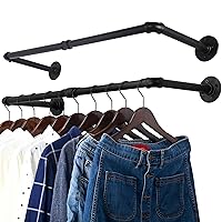WEBI Clothing Rack Wall Mount,32'' Industrial Pipe Clothes Rack for Hanging Clothes,Heavy Duty Iron Garment Rack Bar,Retail Display Clothes Rod for Closet,Laundry Room,Black,2 Packs