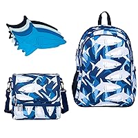 Wildkin Kids Two Compartment Lunch Bag, 15-Inch Backpack, and Ice Pack Bundle for Organized, Fresh and Delightful Meal Companion (Sharks)