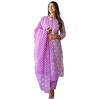 Yash Gallery Women's Mothers Day Gift Cotton Floral Printed Kurti with Pant and Dupatta - Purple