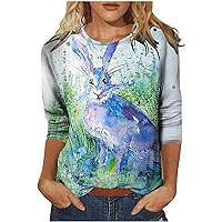 Womens T Shirts Spring Summer Casual Long Sleeve Tops Easter Cute Rabbit Printed Crewneck Pullover Blouses Tunics