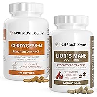Cordyceps for Humans (120ct) and Lions Mane for Pets (120ct) - Bundle for Energy, Vitality & Cognition - Vegan, Non-GMO, Gluten-Free, Grain-Free Mushroom Extract Supplements