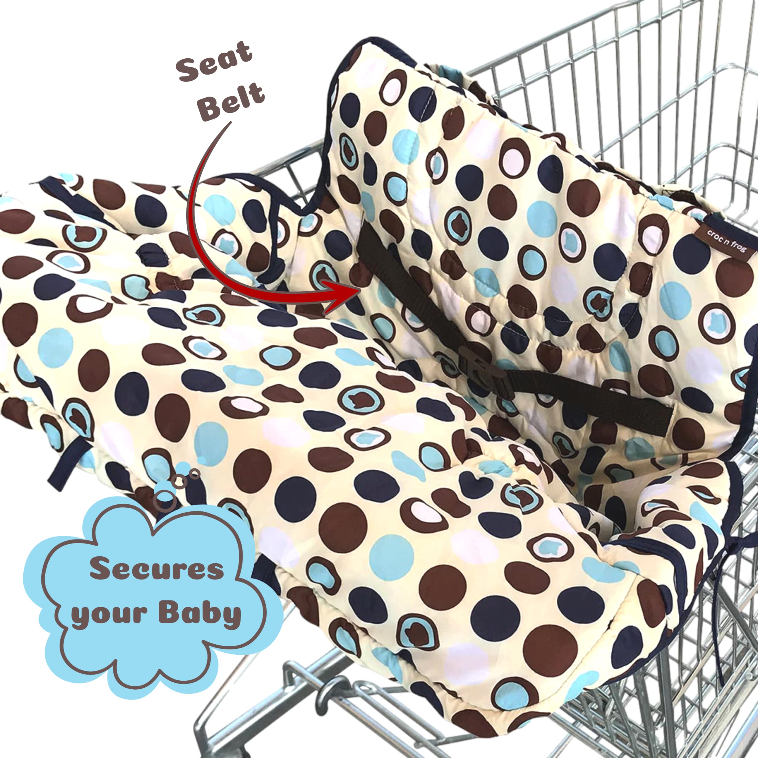 Shopping Cart Cover for Baby and High Chair Cover - 2 in 1 - Cart Cover for Girl or Boy - Soft Padded - 3 Toy Loops and Bottle Holder Included - Easy to Fold and Carry - Machine Washable - Perfect Baby Shower Gifts or Favors