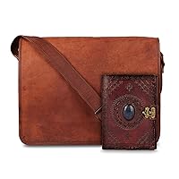 RUSTIC TOWN Retro Style Leather Satchel bag and Leather Antique Deckle Edge Paper Journal for Professional, and Artists