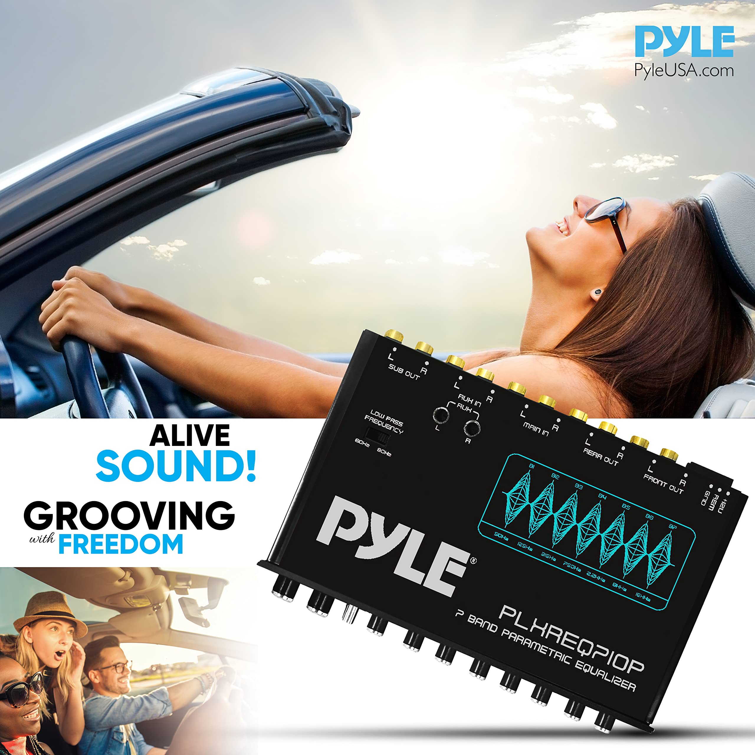 Pyle 7 Band Parametric Equalizer - 7 Volt RMS Pre-Amp Output with Subwoofer Gain Control, and 3 Input Sources Selectable, Blue Light Illumination