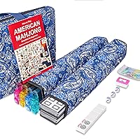 American Mahjong Game Set, 166 Premium White Tiles, 4 All-in-One Color Rack/Pushers, Complete Mahong Tiles Set with Blue Printed Carrying Bag