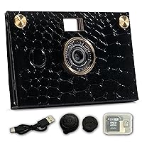 Paper Shoot Camera - 18MP Compact Digital Papershoot Camera Gift for Kid with Four Filters, 10 Sec Video & Timelapse - Includes: 32GB SD Card, 2 Effect Lens & Camera Case - Leather Black