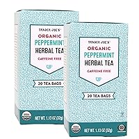 Trader Joes Peppermint Tea Organic -- 40 Tea Bags -- Herbal Caffiene Free (2 Pack)