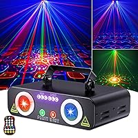 DJ Laser Light 5 in 1, 3D Animated Graphics Lazer DJ Lights with RGB/UV & Strobe, DMX Control Party DJ Disco Lights, Sound Activated Stage Laser Rave Light for Parties Dancing Bar Club