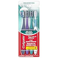 Colgate 360 Whole Mouth Clean , Medium Toothbrush for Adults, 4 Pack, Packaging May Vary